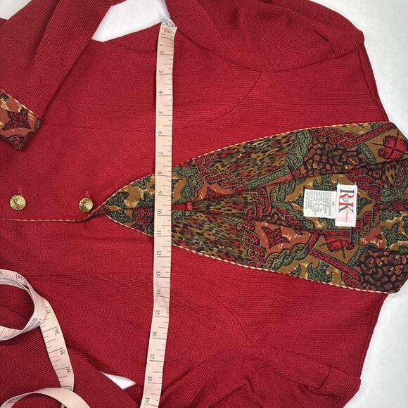 Vintage R&K Originals Red Blazer Paisley Lined Gold Buttons Size 10 Women's - Picture 8 of 9